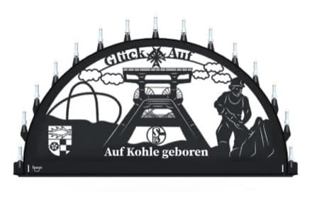 Beleuchteter Schwibbogen mit dem Sondermotiv Auf Kohle geboren