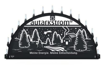 Beleuchteter Schwibbogen mit dem Sondermotiv Autarkstrom