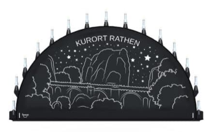 Beleuchteter Schwibbogen mit dem Sondermotiv Basteibrücke