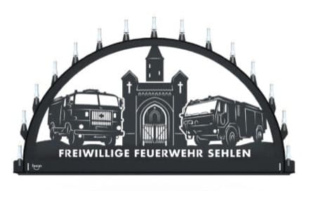 Beleuchteter Schwibbogen mit dem Sondermotiv FFW Sehlen