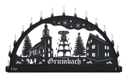 Beleuchteter Schwibbogen mit dem Sondermotiv Grumbach