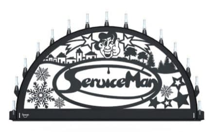 Beleuchteter Schwibbogen mit dem Sondermotiv Hausmeisterservice