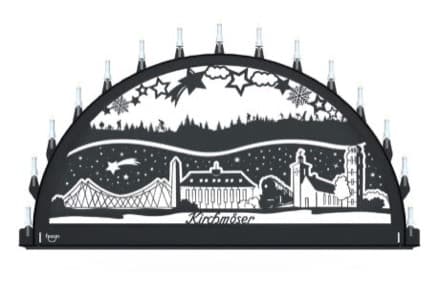 Beleuchteter Schwibbogen mit dem Sondermotiv Kirchmöser und Rennsteig