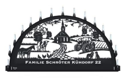 Beleuchteter Schwibbogen mit dem Sondermotiv Landschaft