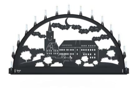 Beleuchteter Schwibbogen mit dem Sondermotiv Kirche und Herrenhaus