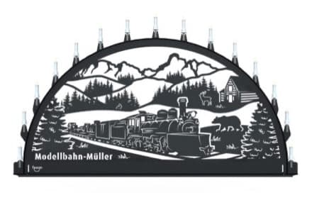 Beleuchteter Schwibbogen mit dem Sondermotiv Modelleisenbahn