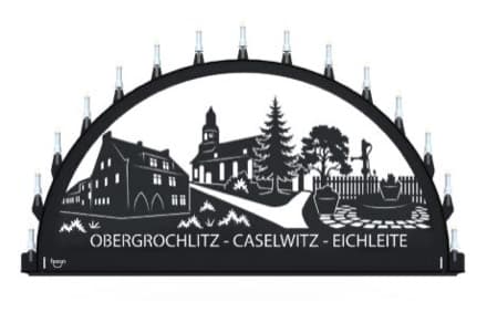 Beleuchteter Schwibbogen mit dem Sondermotiv Obergrochlitz