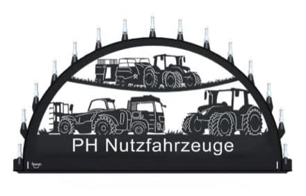 Beleuchteter Schwibbogen mit dem Sondermotiv PH Nutzfahrzeuge