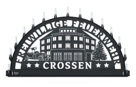 Beleuchteter Schwibbogen mit dem Sondermotiv Freiwillige Feuerwehr Crossen