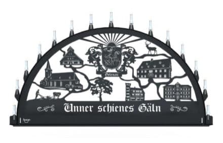 Beleuchteter Schwibbogen mit dem Sondermotiv Gelenau