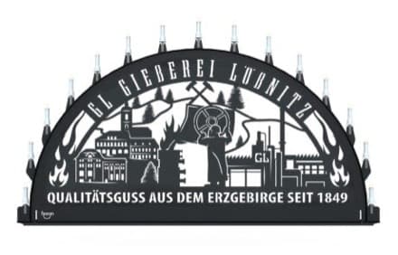 Beleuchteter Schwibbogen mit dem Sondermotiv Gießerei Lößnitz
