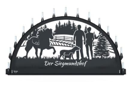 Beleuchteter Schwibbogen mit dem Sondermotiv Siegmundshof