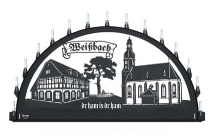 Beleuchteter Schwibbogen mit dem Sondermotiv Weißbach